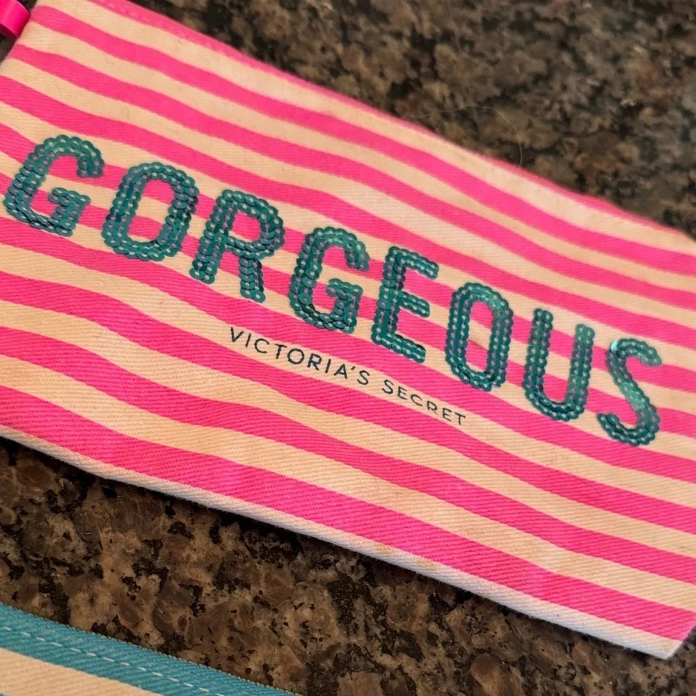 Victoria's Secret Pink and Blue Striped sequins Pouches